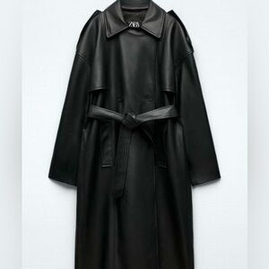 ZARA OVERSIZED BELTED LEATHER TRENCHCOAT - SIZE MEDIUM